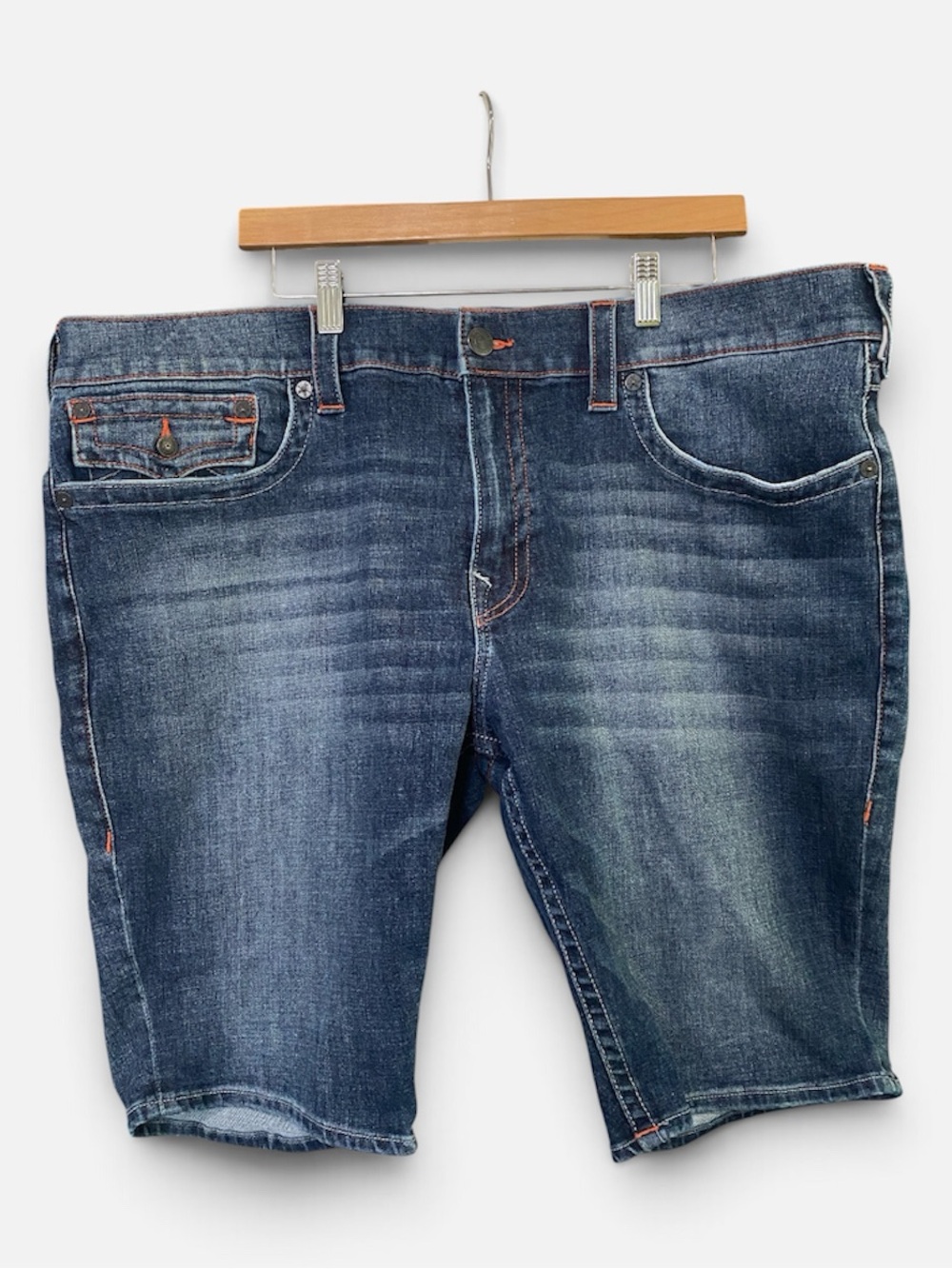 True Religion RICKY Relaxed Straight Blue Washed Denim Jean Shorts 42